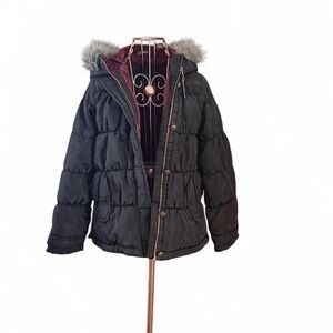 Jessica Simpson – Girls Puffer Jacket – Black – Size L (14/16) – Faux Fur Hood